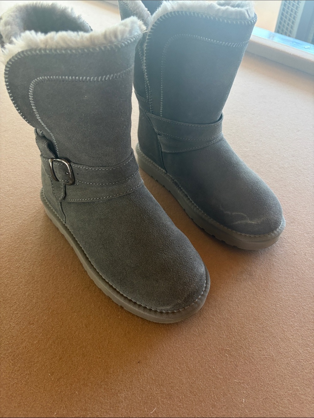 Lamo Gray Suede Shearling Winter Boots with Buckle